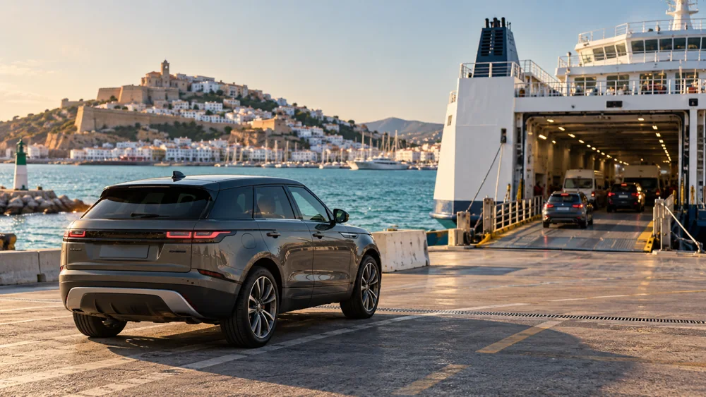 Vehicle transport · Illustrative Ibiza scene